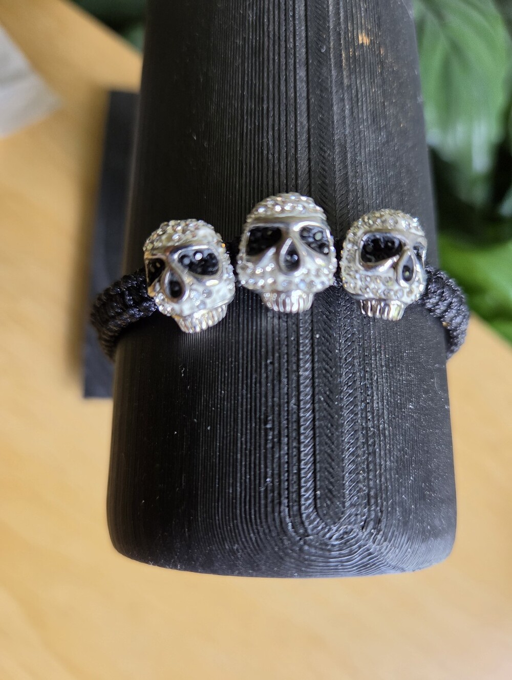 Hanscrafted Macrame Rhinestone Skeleton Skull Bracelet. Unisex. Adjustable. - Picture 2 of 5